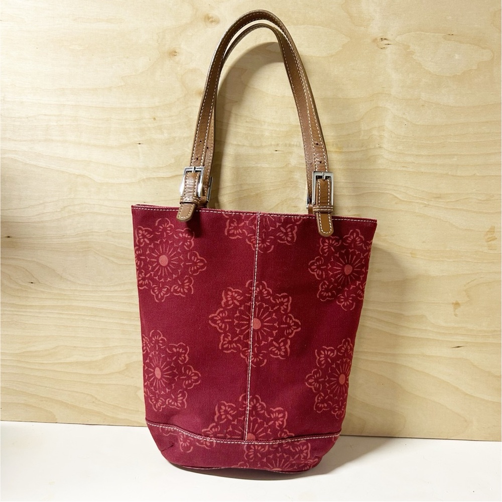 VTG Banana Republic Factory Burgundy Red Cotton Tote Bag w Leather Handles - Picture 12 of 13